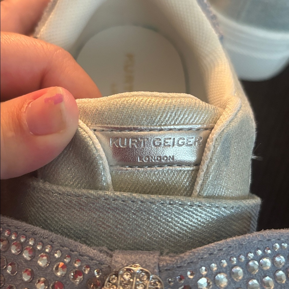 Kurt Geiger Sparkly Denim Kids Sneakers with Rhinestone Bow - Picture 6 of 8